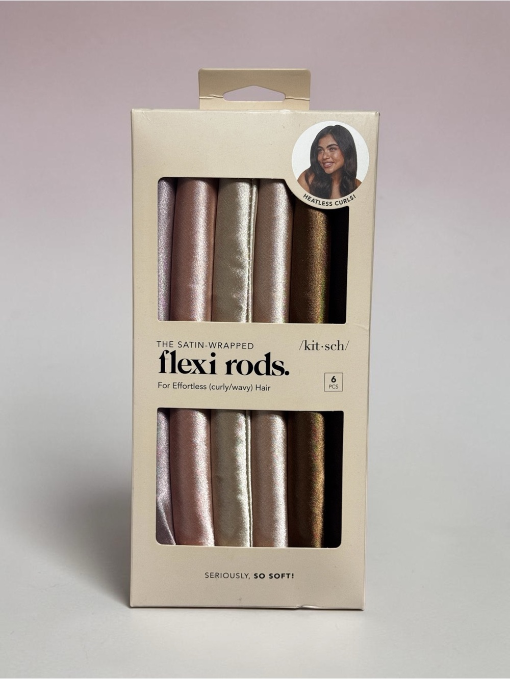 Kitsch Flexi Rods Heatless Hair Curler Curly/Wavy Satin Covered, Rosewood, 6Pcs
